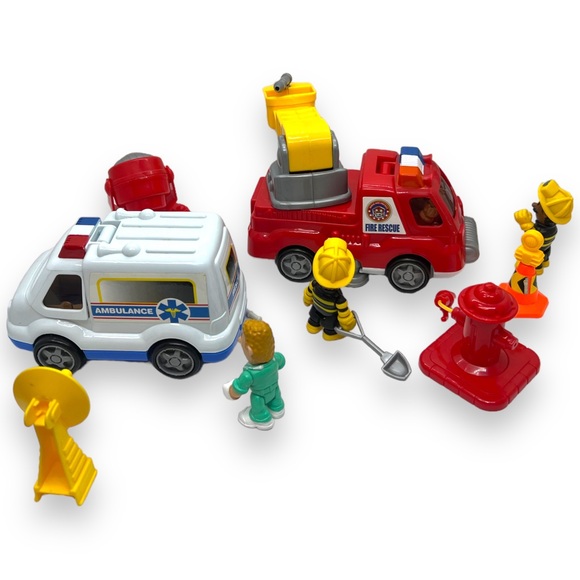 Fire Rescue Adventure Playset with Red Fire Truck and White Ambulance Toy - Picture 2 of 14